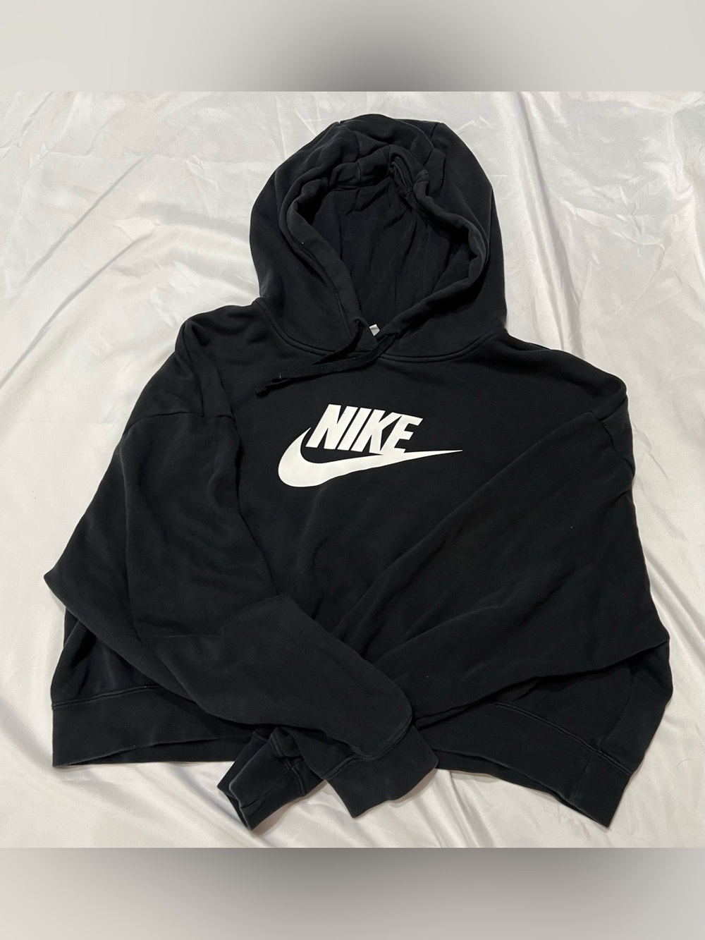 High Waisted Women’s Nike Black Hoodie with White Swoosh Logo